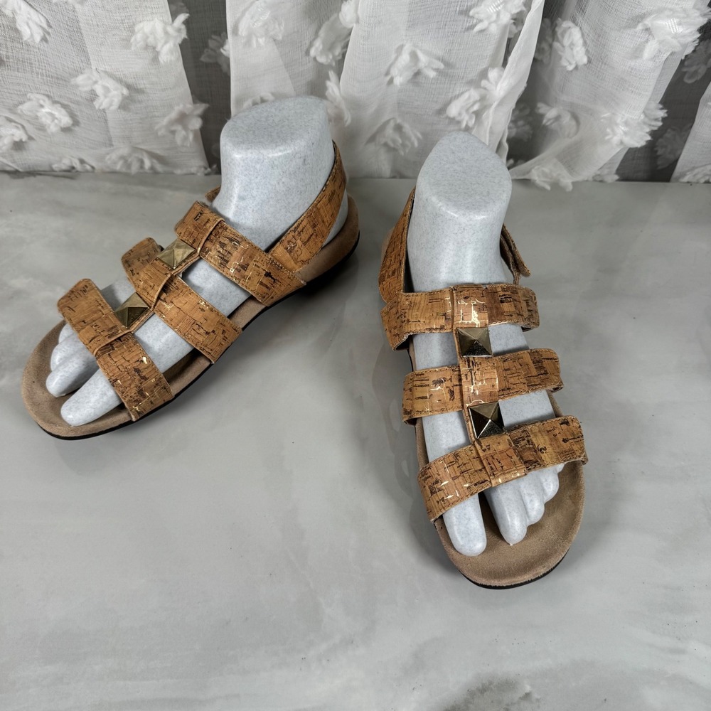 Mia Amore Elena Caged Cork Comfort Sandals Gold Tone Accents Resort Vacation 9.5